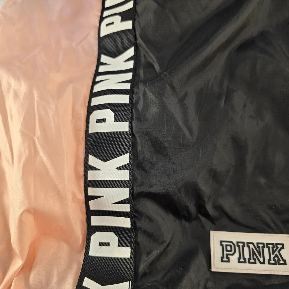Pink Victoria's Secret Nylon Tote‎ Bag Black Peach Logo Strap 11125387